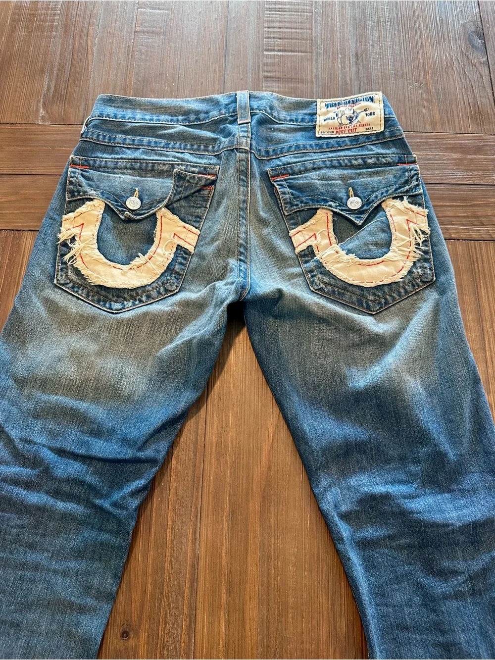 True Religion World Tour Boot Cut Jeans Distressed Horseshoe